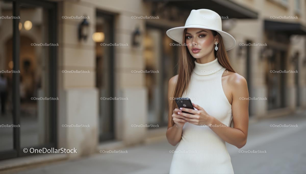 Smiling Woman in Cozy Sweater with Modern Bookshelf