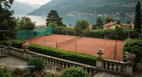 Scenic Tennis Court Overlooking Tranquil Lake and Mountains
