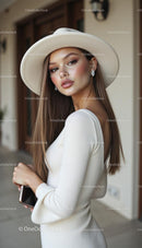 Stylish Woman in White Dress with Elegant Hat