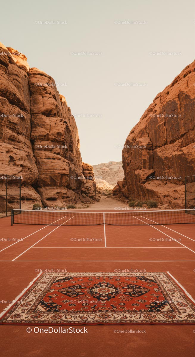 Tennis Court Amidst Majestic Desert Canyon