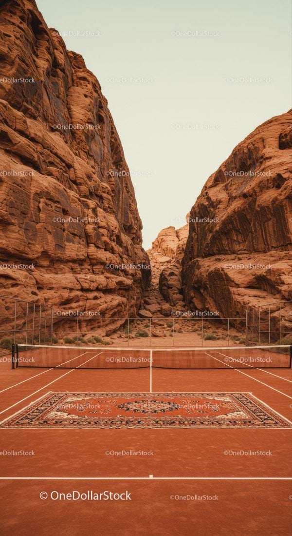 Tennis Court Amidst Majestic Sandstone Cliffs