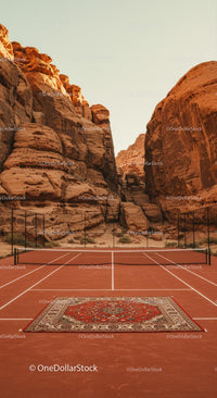 Red Clay Tennis Court Amidst Majestic Desert Canyons