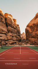 Solitary Tennis Player on Green Court with Lush Surroundings