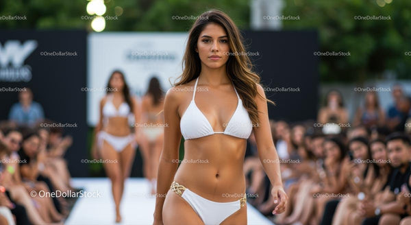 Elegant Swimwear Model Walking Down the Runway