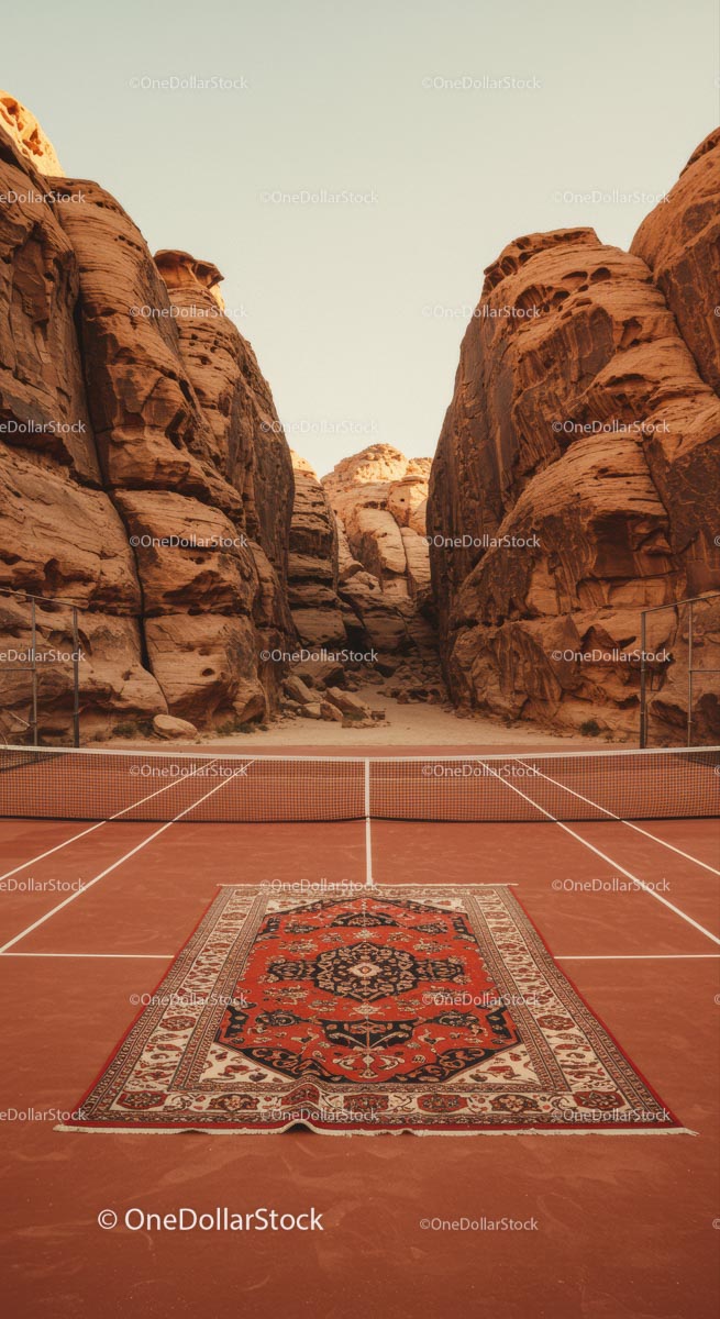 Sandstone Canyon with Rug on Desert Tennis Court