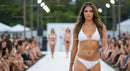 Confident Model in White Bikini on Fashion Runway