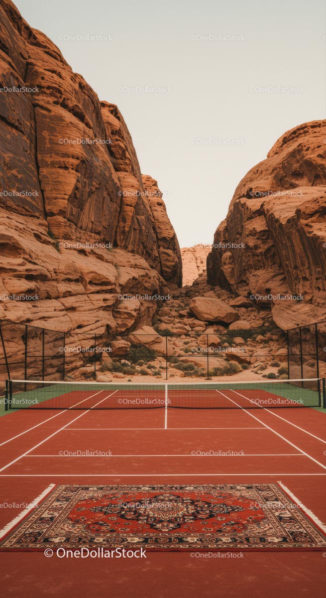 Tennis Court Amidst Majestic Desert Canyon Landscape
