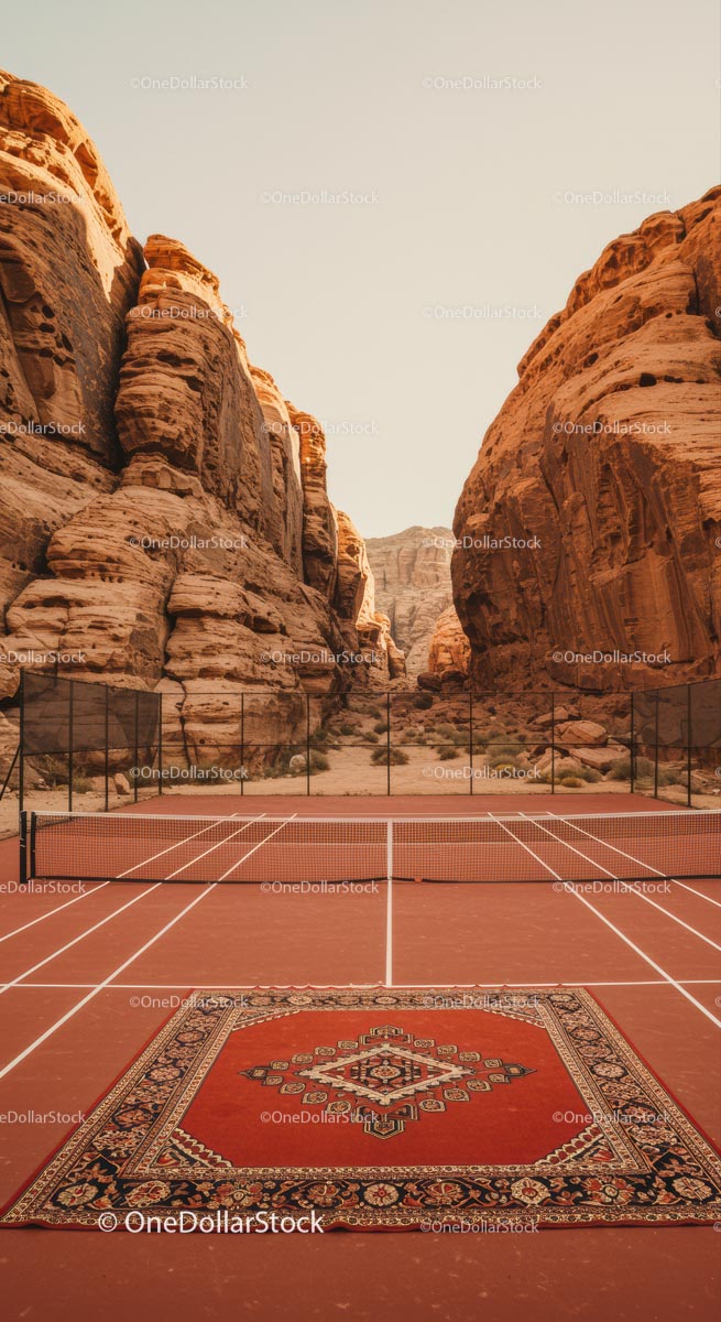 Red Clay Tennis Court Amidst Striking Desert Cliffs
