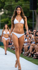 Confident Model in White Bikini on Outdoor Runway
