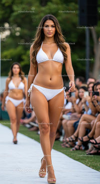 Confident Model in White Bikini on Outdoor Runway
