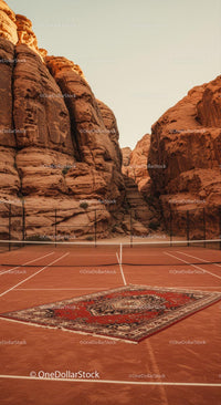 Tennis Court Amidst Dramatic Desert Cliffs