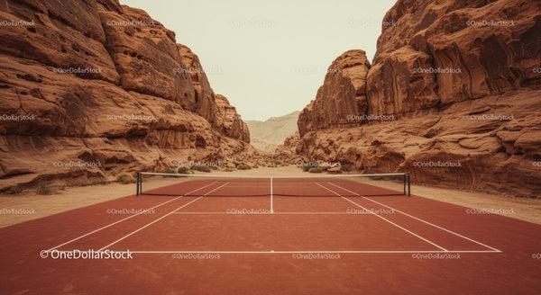 Tennis Court Amidst Majestic Desert Sandstone Cliffs
