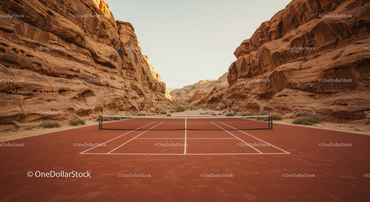 Elegant Tennis Court Surrounded by Lush Greenery