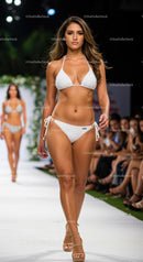 Elegant Model in White Bikini on Fashion Runway