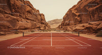 Desert Tennis Court Amidst Rocky Sandstone Cliffs