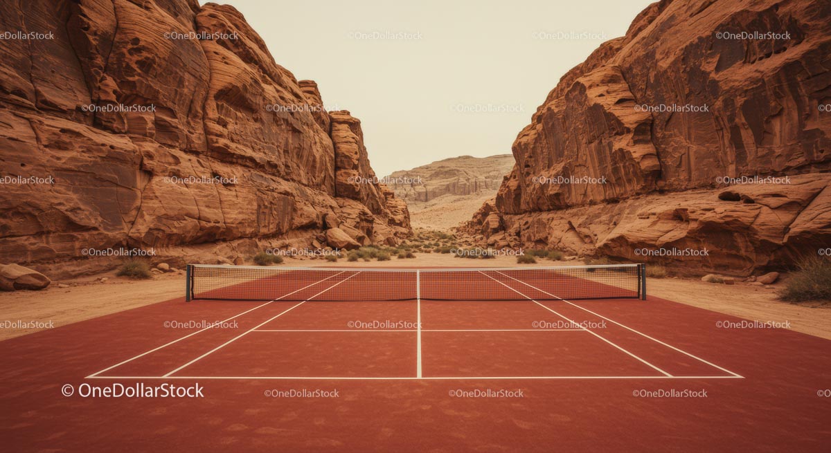 Serene Outdoor Tennis Court Surrounded by Lush Trees