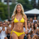 Confident Model in Yellow Bikini at Outdoor Fashion Show