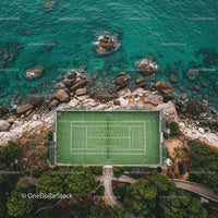 Aerial View of Tennis Court by Turquoise Coastline