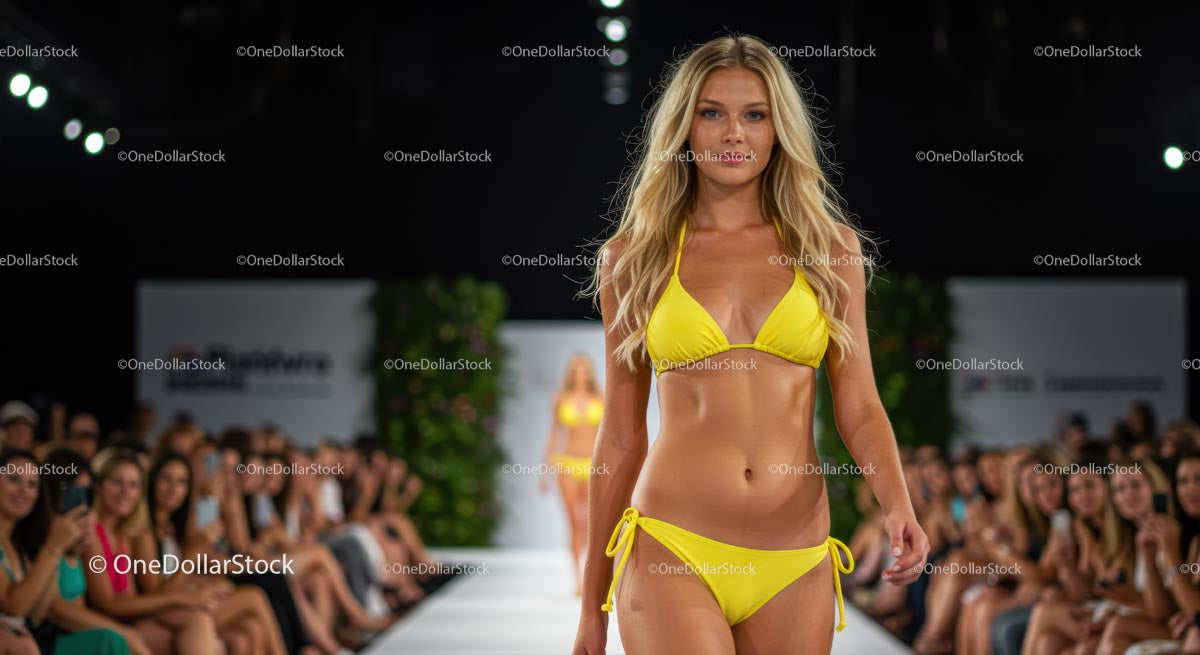 Glamorous Fashion Show with Yellow Bikini Model