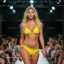 Glamorous Runway Model in Green Bikini at Fashion Show