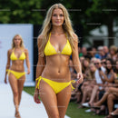 Blonde Model in Yellow Bikini Walking Runway at Outdoor Fashion Show