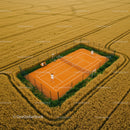 Aerial View of Tennis Court Surrounded by Wheat Field