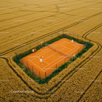 Aerial View of Tennis Court Surrounded by Wheat Field