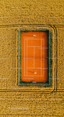 Solitary Tennis Player on Green Court with Lush Surroundings