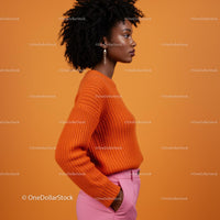 Stylish Woman in Vibrant Orange Sweater and Pink Trousers