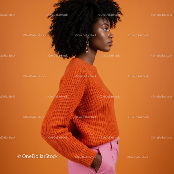 Stylish Woman in Orange Sweater and Pink Pants