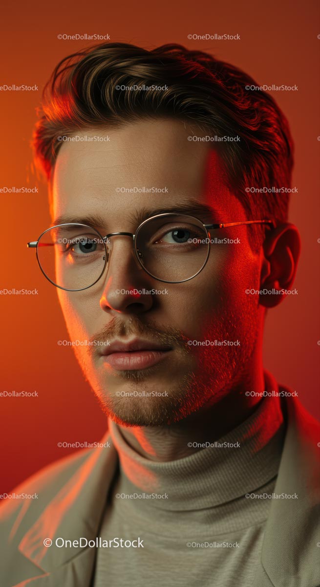 Stylish Man in Glasses with Red Backdrop