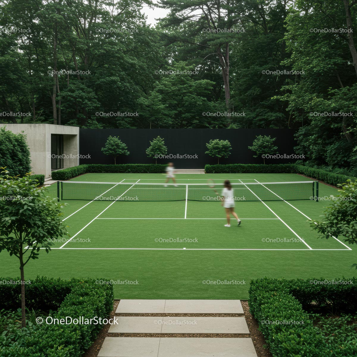 Tennis Match Amongst Lush Green Surroundings