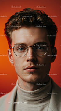 Stylish Young Man in Glasses with Red Background