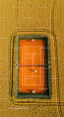 Solitary Tennis Player on Green Court with Lush Surroundings