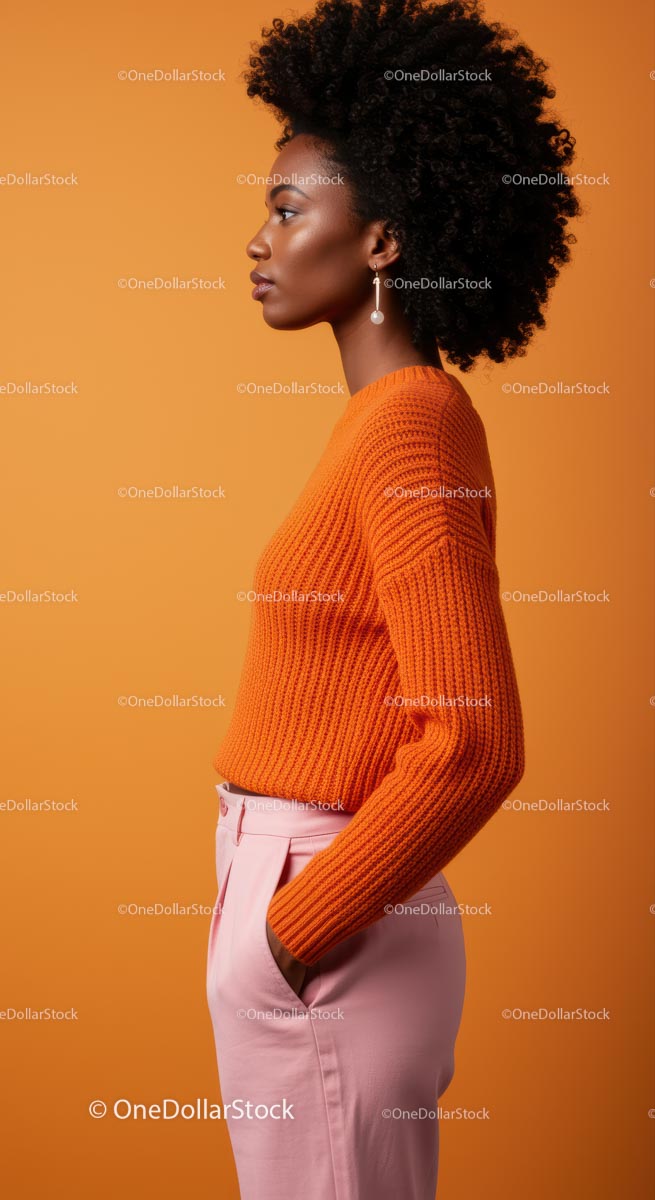 Stylish Woman in Orange Sweater and Pink Pants
