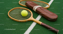 Vintage Wooden Tennis Racket on Green Court
