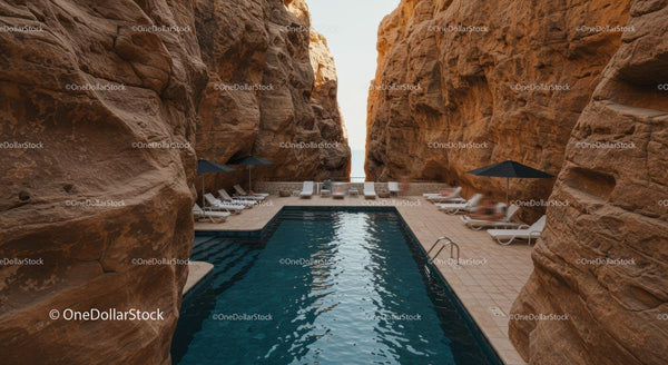 Luxurious Pool Oasis Amidst Sandstone Cliffs in Desert Canyon