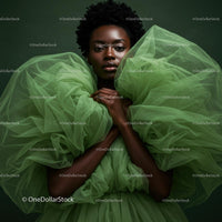 Elegant Woman in Dramatic Green Couture Dress