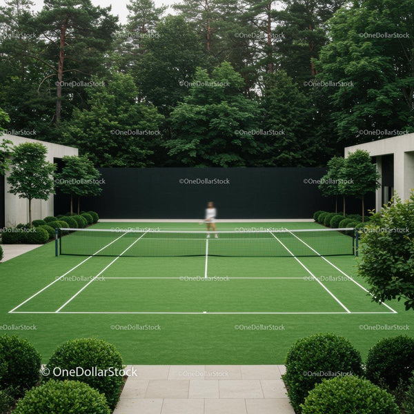 Elegant Tennis Court Surrounded by Greenery and Modern Design