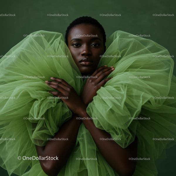 Elegant Portrait with Dramatic Green Tulle
