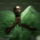 Elegant Woman in a Dramatic Green Tulle Dress