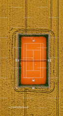 Aerial View of Tennis Court Amidst Golden Wheat Field