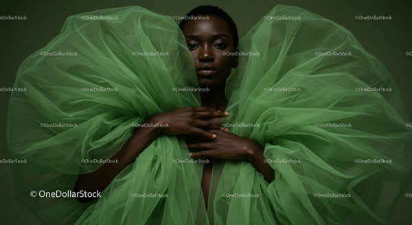 Elegant Fashion Portrait with Green Tulle