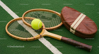 Vintage Wooden Tennis Rackets on Green Court