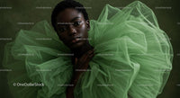 Fashion Model in Dramatic Green Tulle Gown