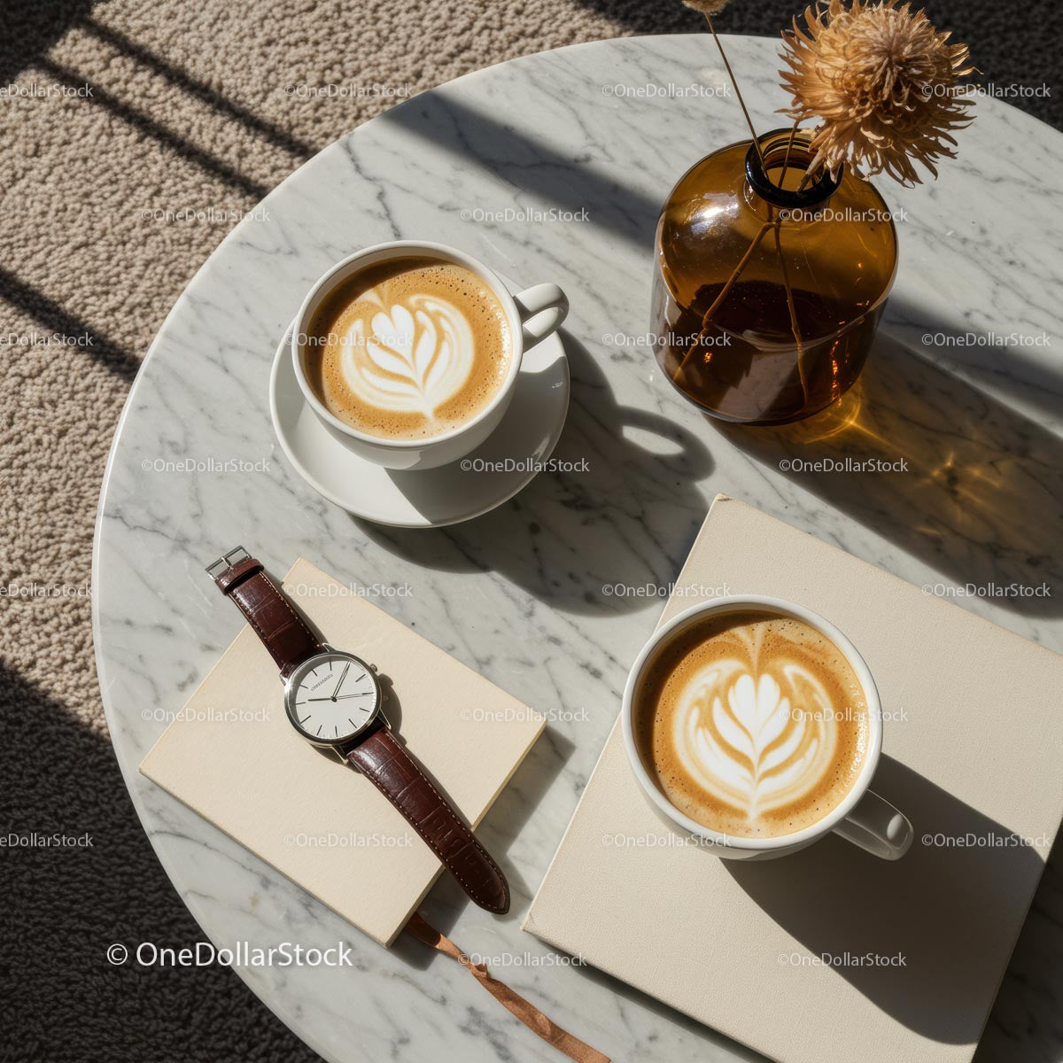 Elegant Coffee Break with Latte Art and Watch