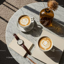 Elegant Coffee Break with Latte Art and Watch