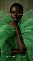 Elegant Fashion Portrait in Green Tulle Gown