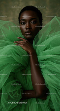 Elegant Fashion Portrait in Green Tulle Gown