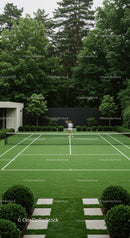 Modern Tennis Court Surrounded by Lush Greenery